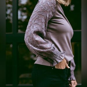 *ANN TAYLOR* Dk. Gray V-Neck Long Sleeve Sheer Top Size Large